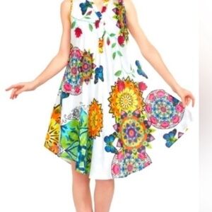 Seven Islands New York White Butterfly Boho Beach Cover-Up Dress, Swim